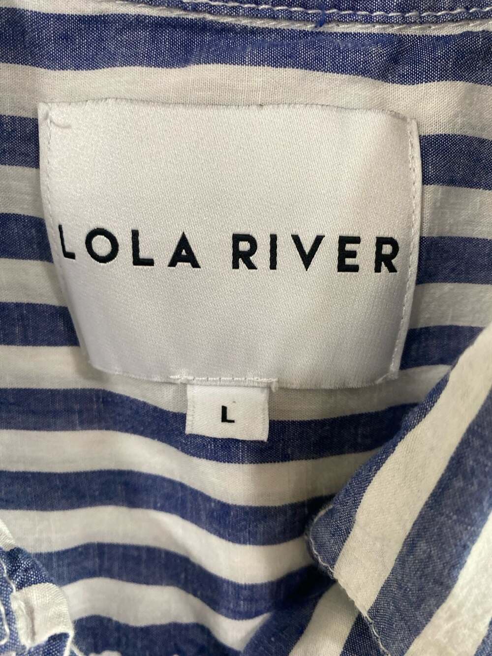 Lola River Women's Blue and White Striped Short Sleeve Button-Down Shirt size La - Picture 5 of 8